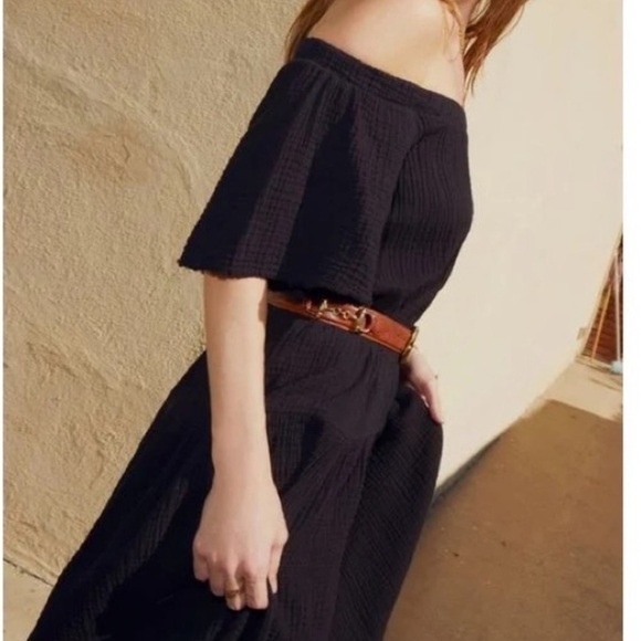 Nation Ltd Black Mariel Off The Shoulder Gauze Dress Raw Hem Beachy size S - Picture 4 of 10